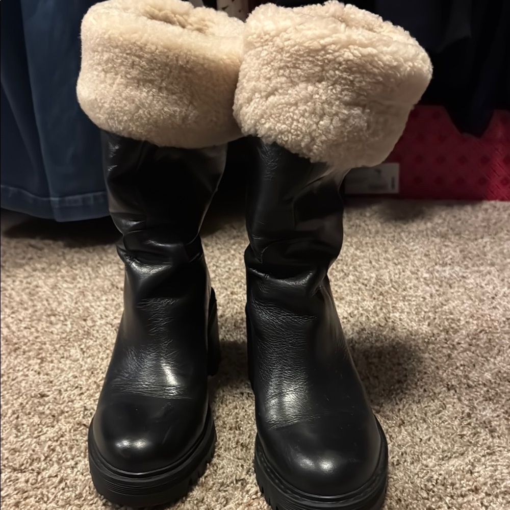 Marc Fisher Black and Cream Winter Boots with Plush Lining